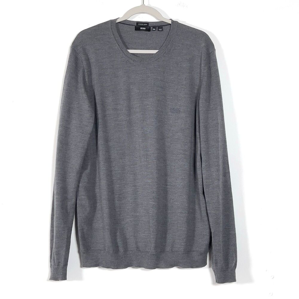 Hugo Boss Extra Fine Merino Wool Crewneck Pullover Sweater Mens Sz XXL Gray